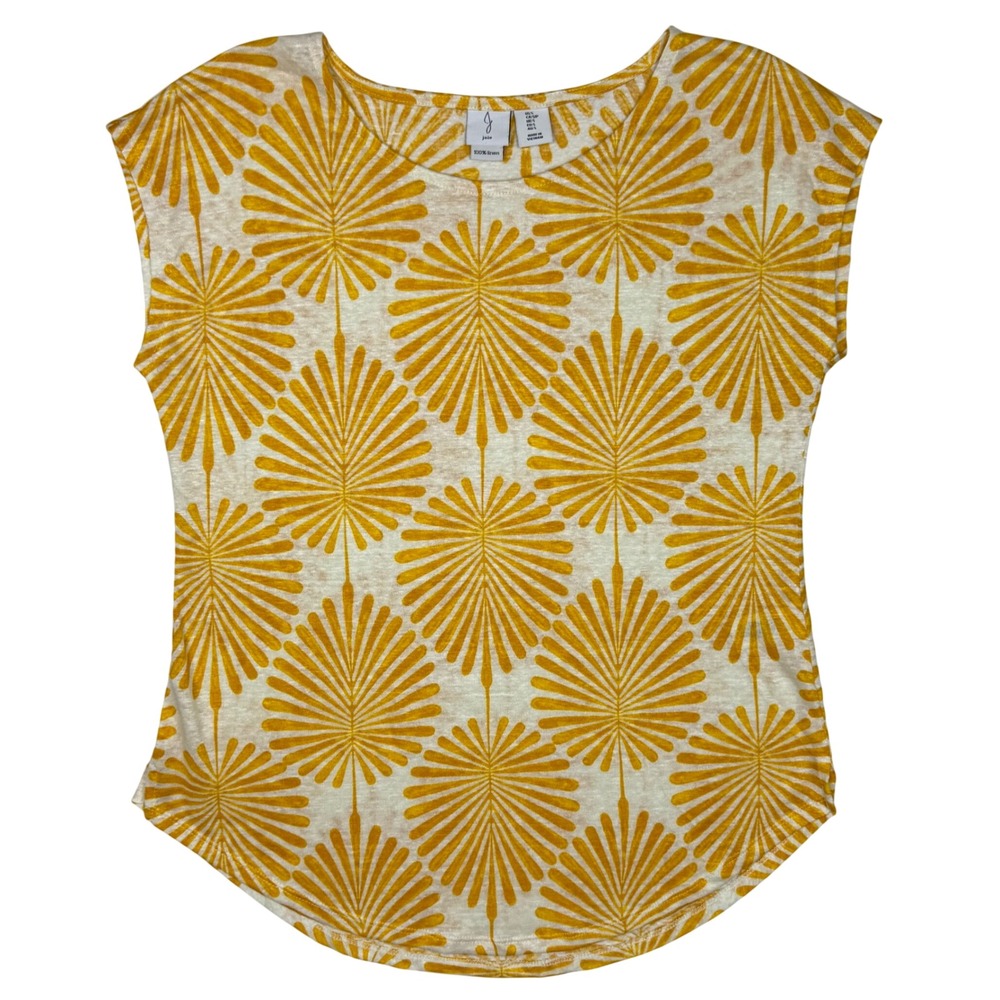 Joie 100% Linen Top Floral Print Boho Summer Womens S Yellow Cap Sleeve Coastal